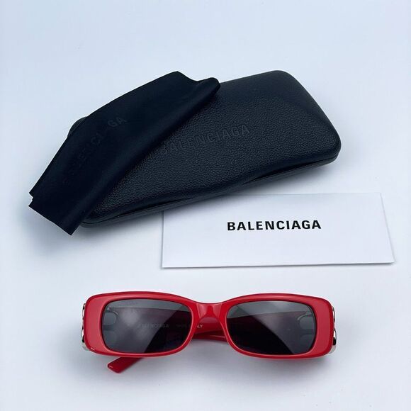 NEW Balenciaga BB0096S 015 Red Silver Logo Rectangle Unisex Sunglasses - Picture 13 of 13